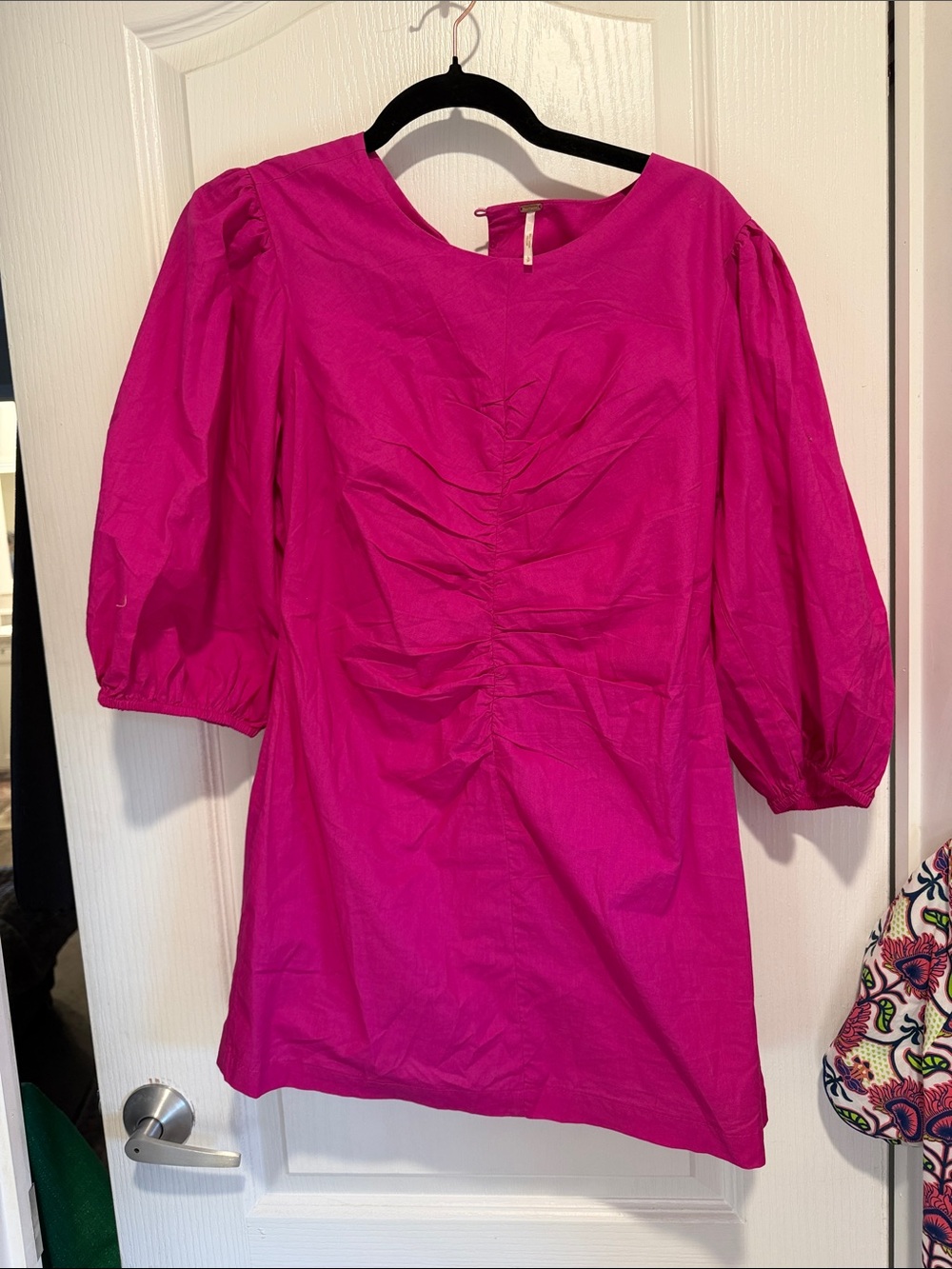 Free People Fuchsia Puff-Sleeve Mini Dress